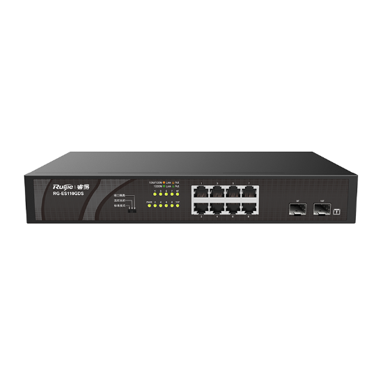 Ruijie Reyee RG-ES110GDS-P 10 Port Gigabit PoE+ Unmanaged Switch – 8× Gigabit PoE+ & 2× SFP Uplink, 120 W PoE resmi