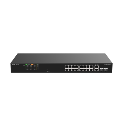 Ruijie Reyee RG-ES118FGS-LP 18 Port PoE+ Unmanaged Switch – 16× PoE+ & 2× Gigabit Uplink, 120 W PoE resmi