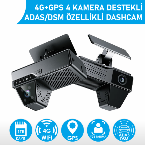 Nicecam NC340GW 4G GPS WiFi ADAS DSM Yüz Tanıma Özellikli 4 Kameralı Dashcam Araç Kayıt Cihazı resmi