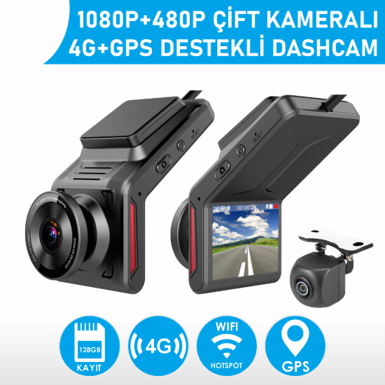 Nicecam NC320G 4G GPS ve Araç Takip Özellikli Çift Kameralı Dashcam Araç Kayıt Cihazı resmi