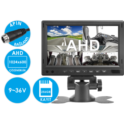 Nicecam NC650RP Dört Video Girişli SD Kart Kayıtlı Güneşlikli 4 Pin AHD 7 Inch Quad Araç Monitörü resmi