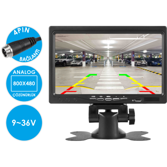 Nicecam NC-M500P Çift Video Girişli Güneşlik ve Gömme Aparatlı 4 Pin Analog 7 Inch Araç Monitörü resmi