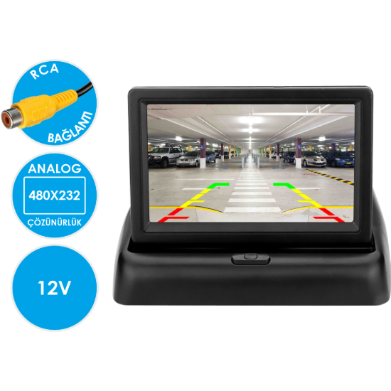 Nicecam NC-M430F Çift Video Girişli Açılır Kapanır 4.3 Inch Araç Monitörü resmi