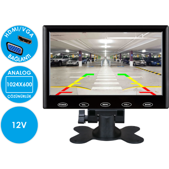 Nicecam NC-M560 HDMI VGA RCA Video Girişli Dokunmatik Tuşlu İnce Tasarım 7 Inch Araç Monitörü resmi
