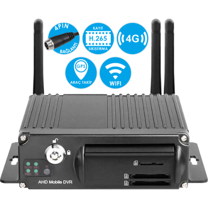 Nicecam NC-504PGW XMeye Dahili 4G GPS WiFi Hotspot Özellikli 2MP H.265 4 Kanal 4 Pin Araç Kayıt Cihazı resmi