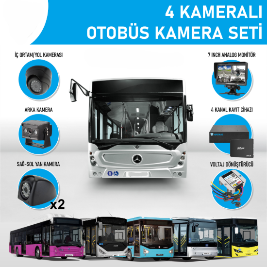 Nicecam NC-OS812EKO 2 MP 4 Kameralı Kayıtlı Otobüs Kamera Seti resmi