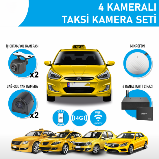 Nicecam NC-TS712GW 2 MP 4 Kameralı Ses Kayıtlı 4G Uzaktan İzleme ve Wi-Fi Hotspot Özellikli Taksi Kamera Seti resmi
