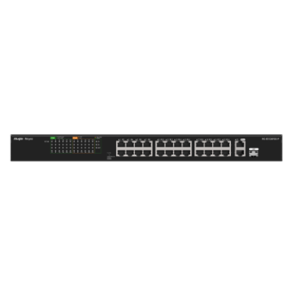 Ruijie Reyee RG-ES126FGS-P 24-Port PoE+ Unmanaged Switch – 24× PoE+ & 2× Gigabit Uplink, 370 W resmi